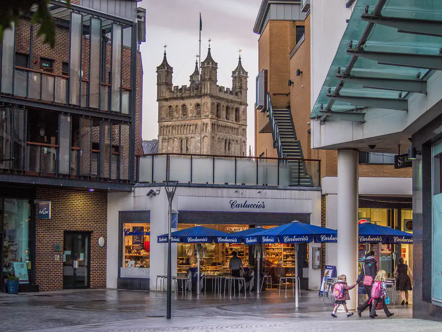 Photograph of Exeter Cathedral from Princesshay